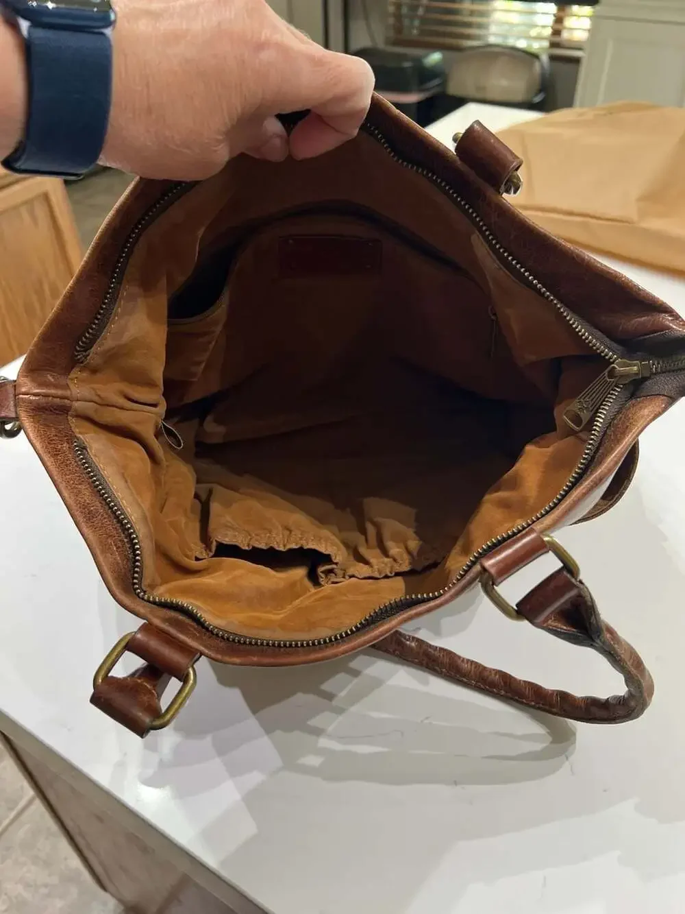 Patricia Nash Cassini Tooled Leather Satchel in Classic Cognac